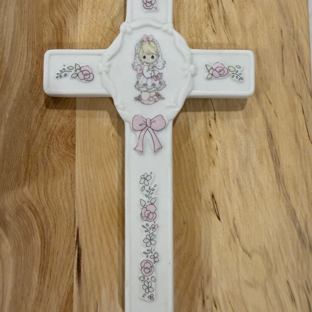 Enesco Precious Moments White Porcelain Cross with Scripted Blessing
